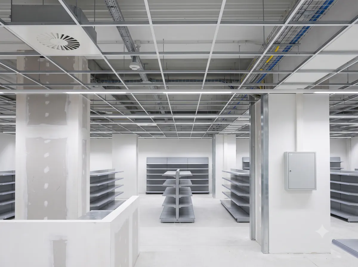 Electrical and data infrastructure during a retail fit-out.